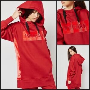 Ivy Park Oversized Velvet Logo Hoodie Sweatshirt Tunic Dress Red Size Medium